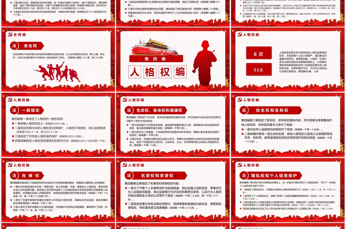 红色党政风民法典草案学习解读党建党课PPT模板