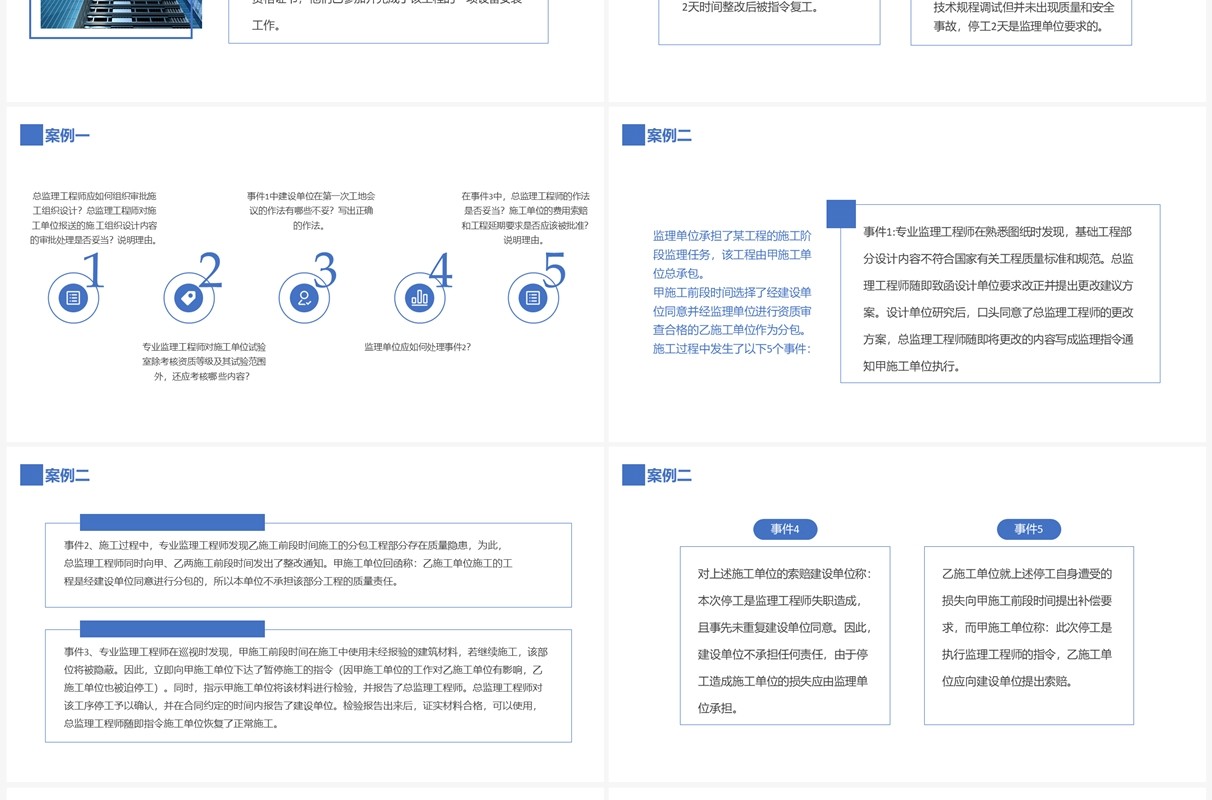 蓝色商务建设工程监理案例分析PPT模板