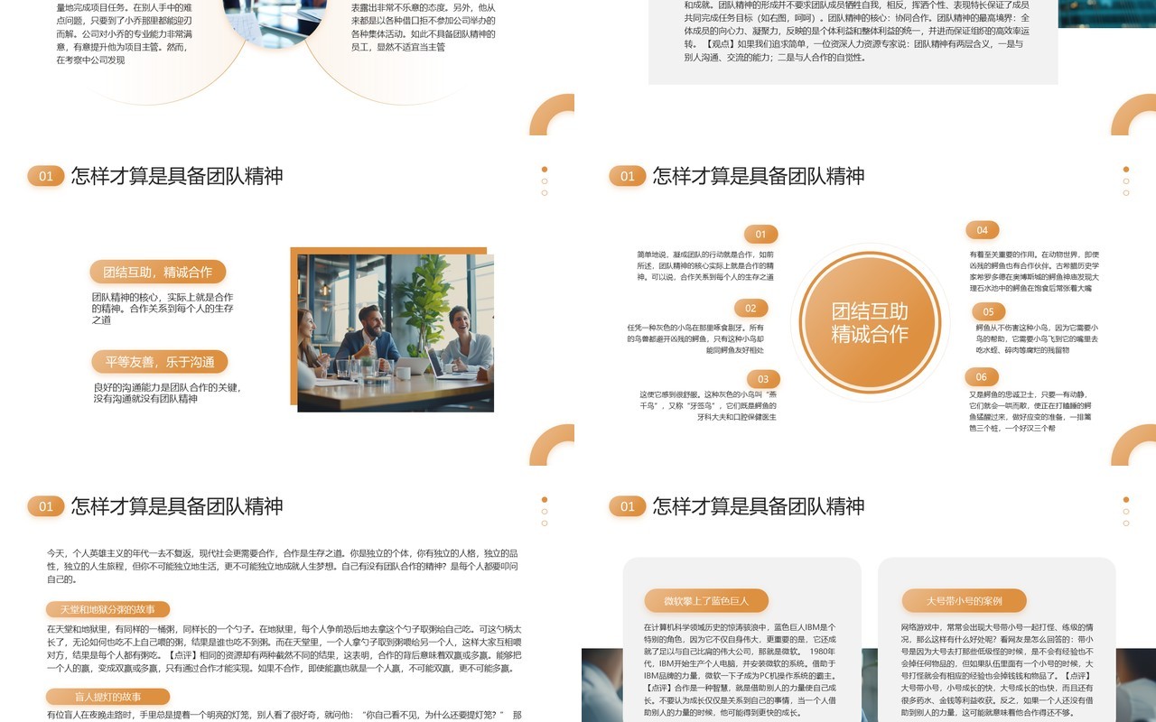 橙色商务风团队精神及忠诚度PPT模板