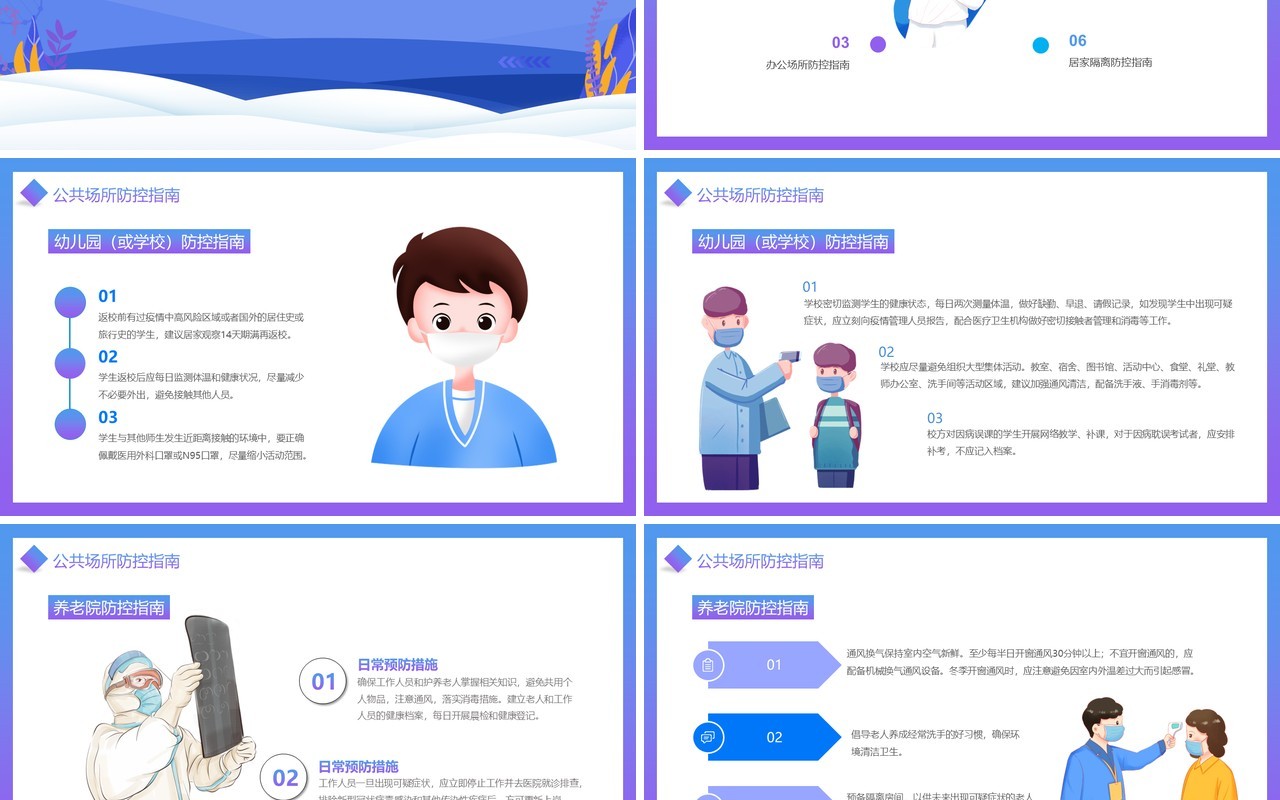 蓝色卡通冬季疫情防控重点动态课件PPT模板