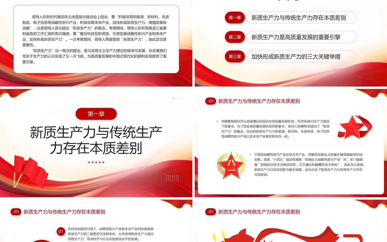 红色简约风加快形成新质生产力PPT模板