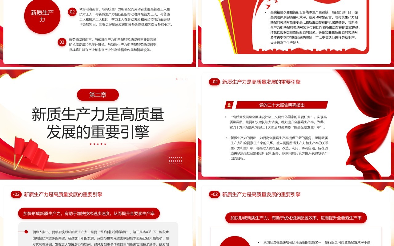 红色简约风加快形成新质生产力PPT模板