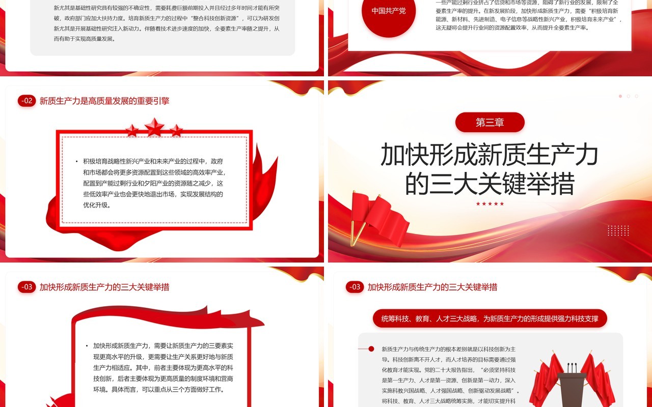 红色简约风加快形成新质生产力PPT模板