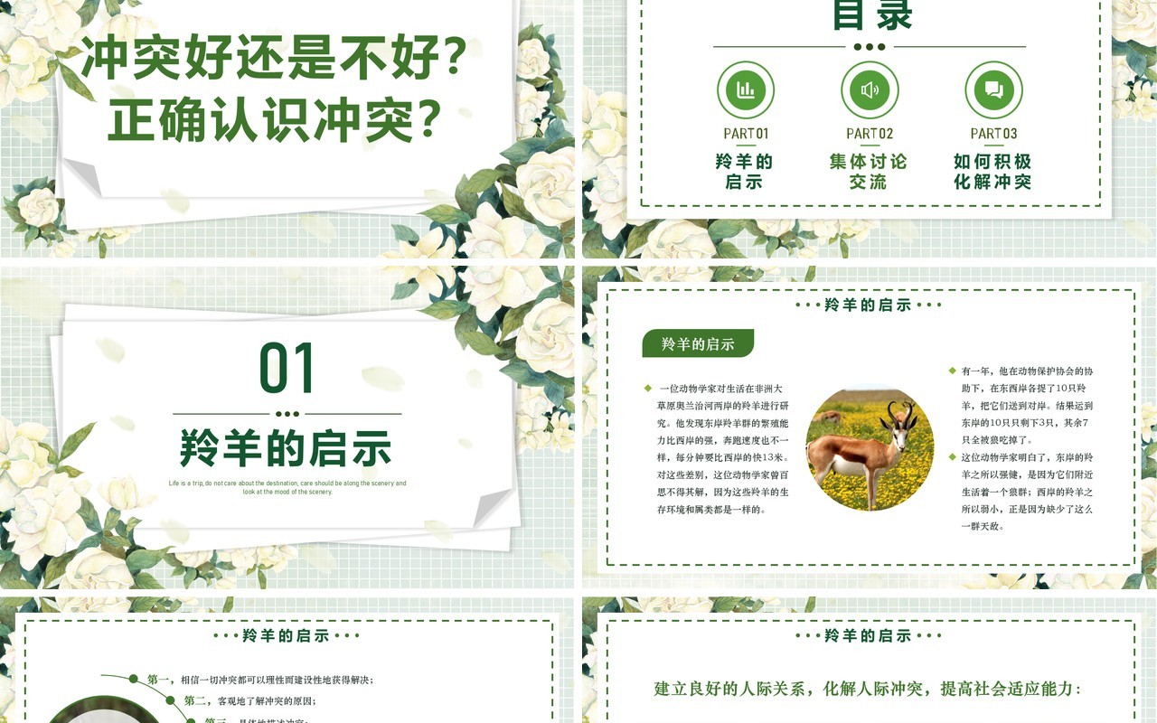绿色清新风团队心理辅导活动课PPT模板