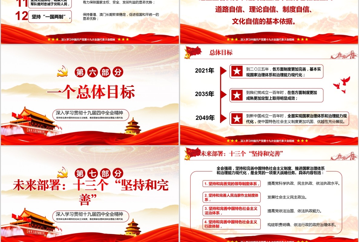 红色党政风深入学习贯彻十九届四中全会精神PPT模板含word讲稿
