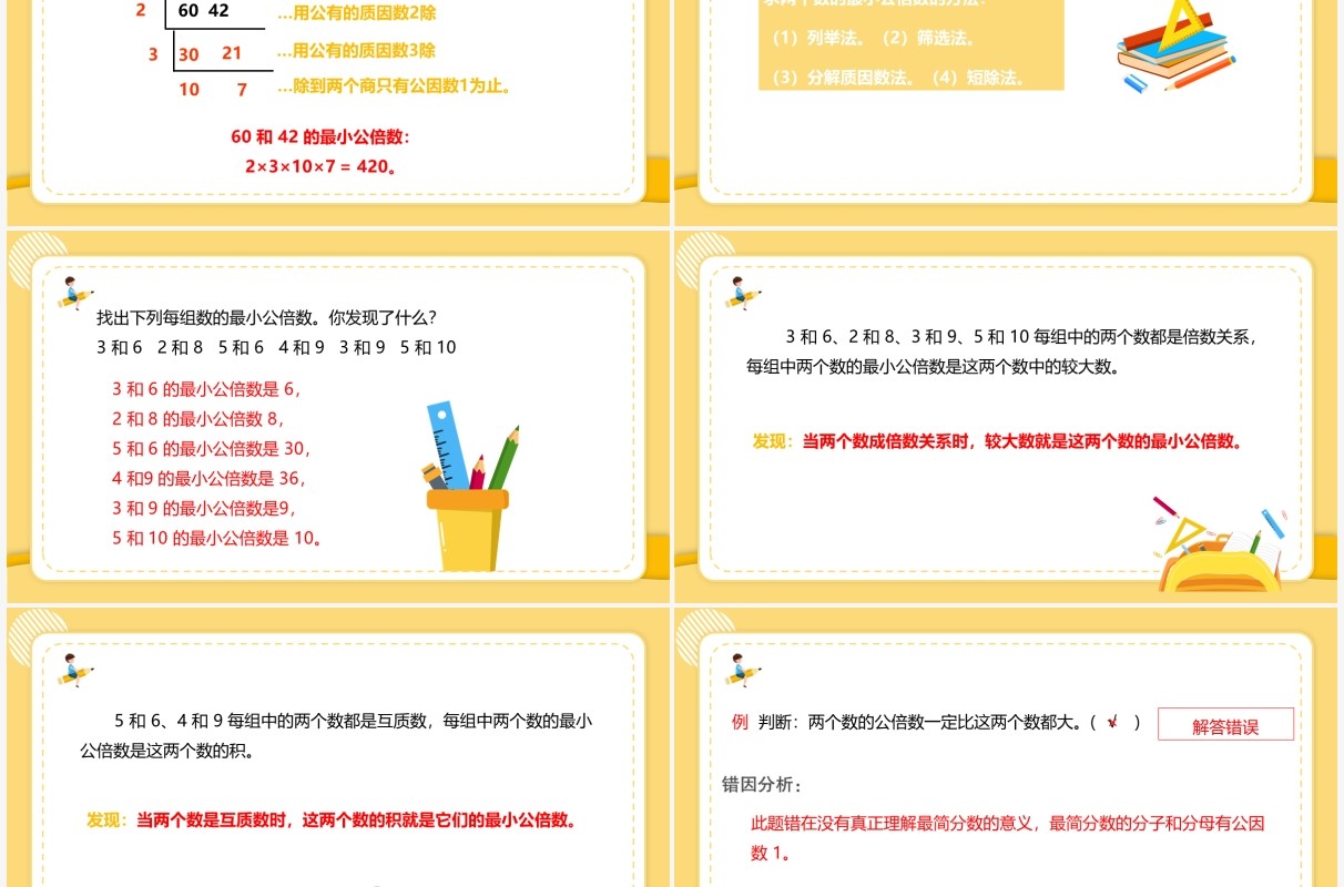 部编版五年级数学下册最小公倍数课件PPT模板
