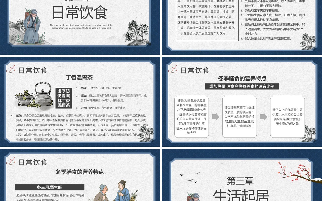 蓝色中国风冬季中医养生知识PPT模板