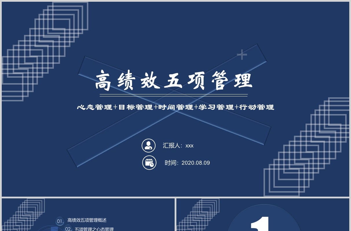 深蓝色企业员工培训高绩效五项管理PPT模板