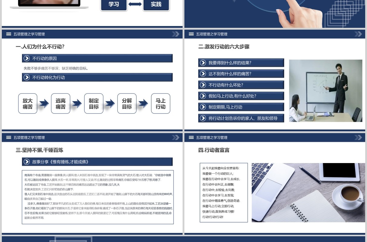 深蓝色企业员工培训高绩效五项管理PPT模板