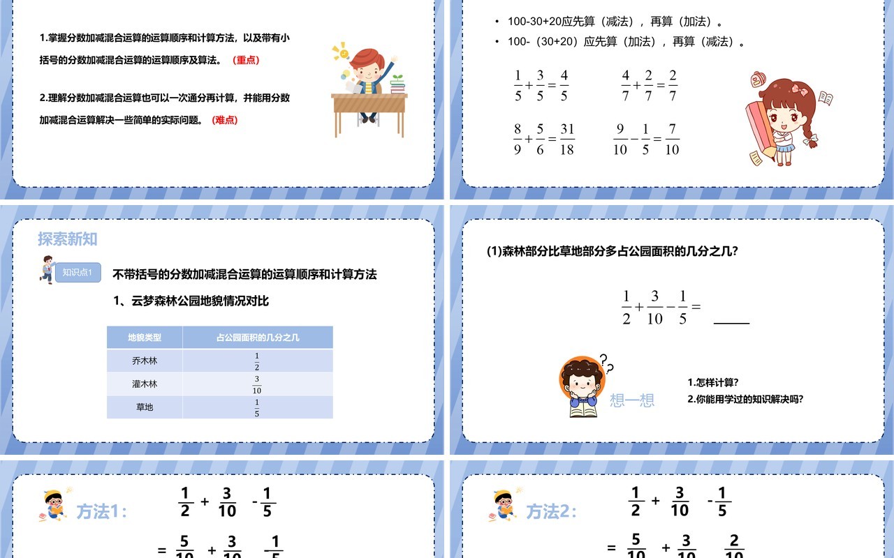 部编版五年级数学下册分数加减混合运算课件PPT模板