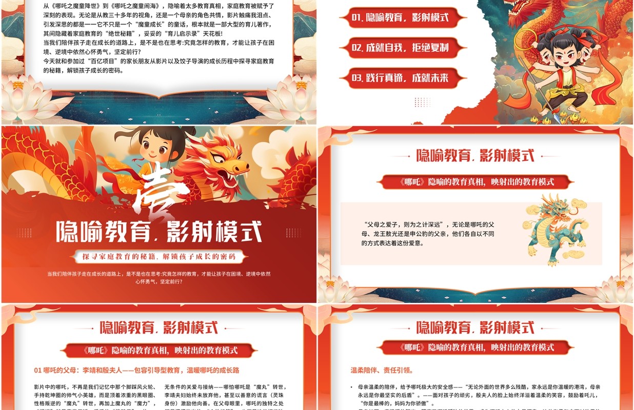 红色国潮风哪吒2与导演的家庭教育智慧PPT模板