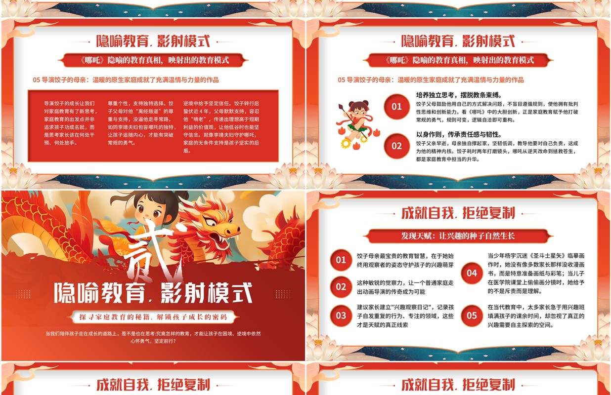 红色国潮风哪吒2与导演的家庭教育智慧PPT模板