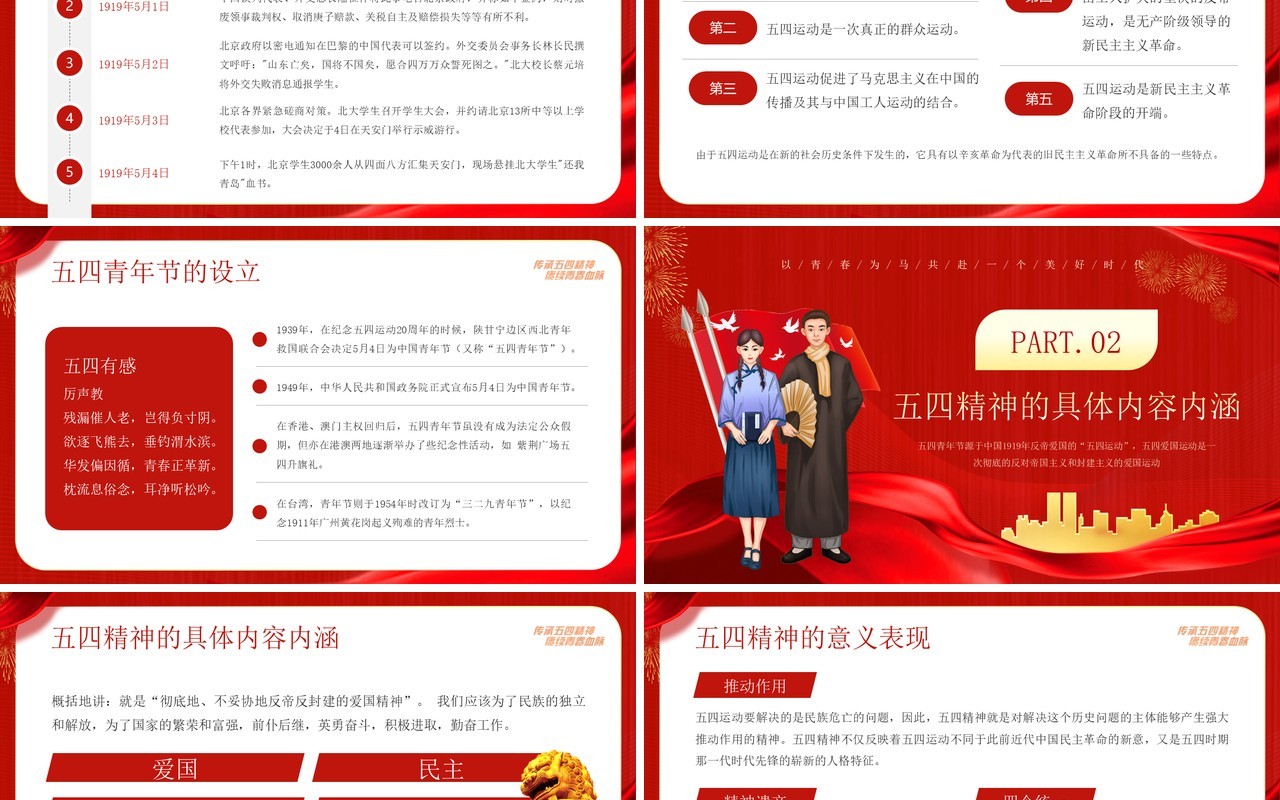 红色传承五四精神庚续青春血脉PPT模板