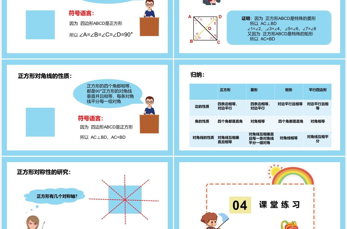 部编版八年级数学下册正方形的性质课件PPT模板