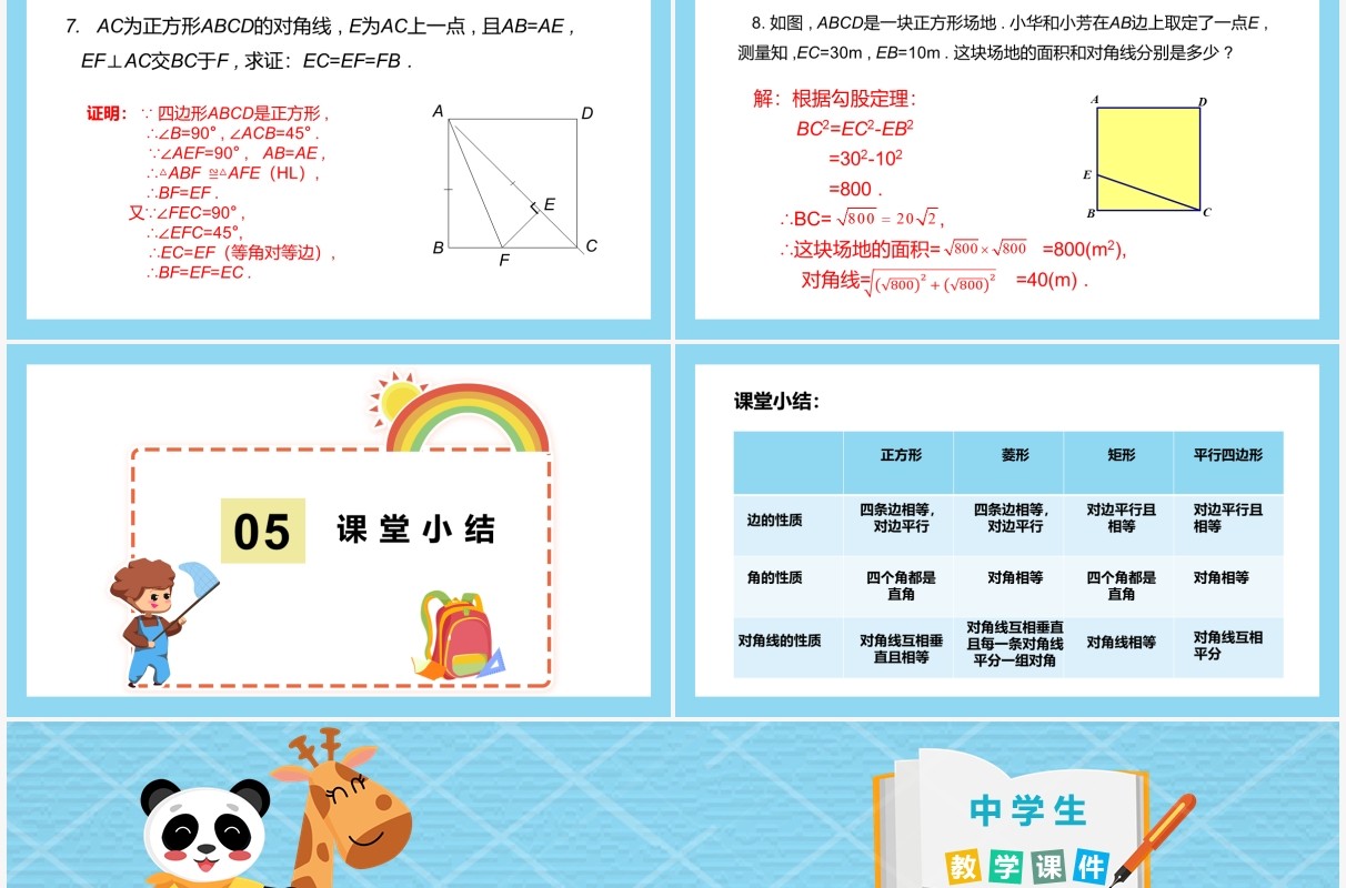 部编版八年级数学下册正方形的性质课件PPT模板