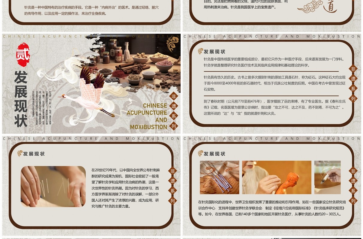 棕色中国风非遗系列之中国针灸PPT模板