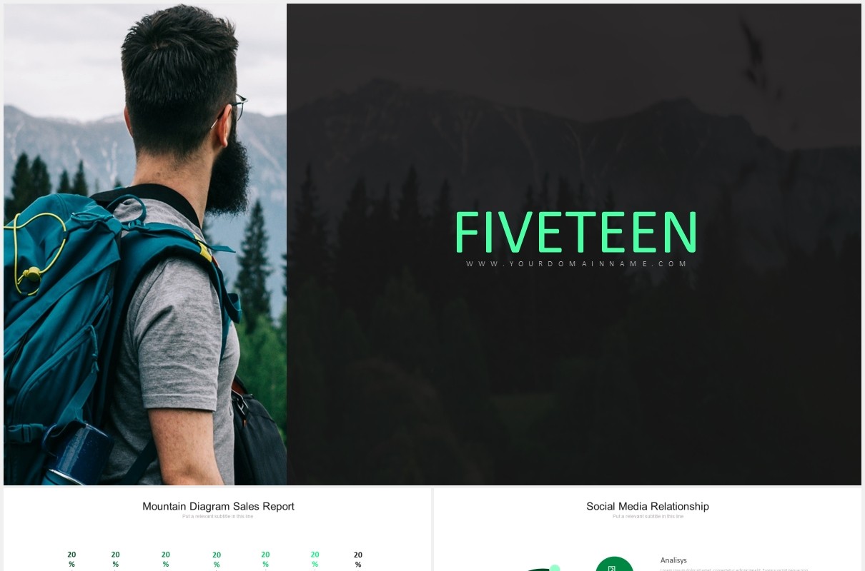 绿色简约商务工作汇报面积图数据图表PPT模板FIVETEEN