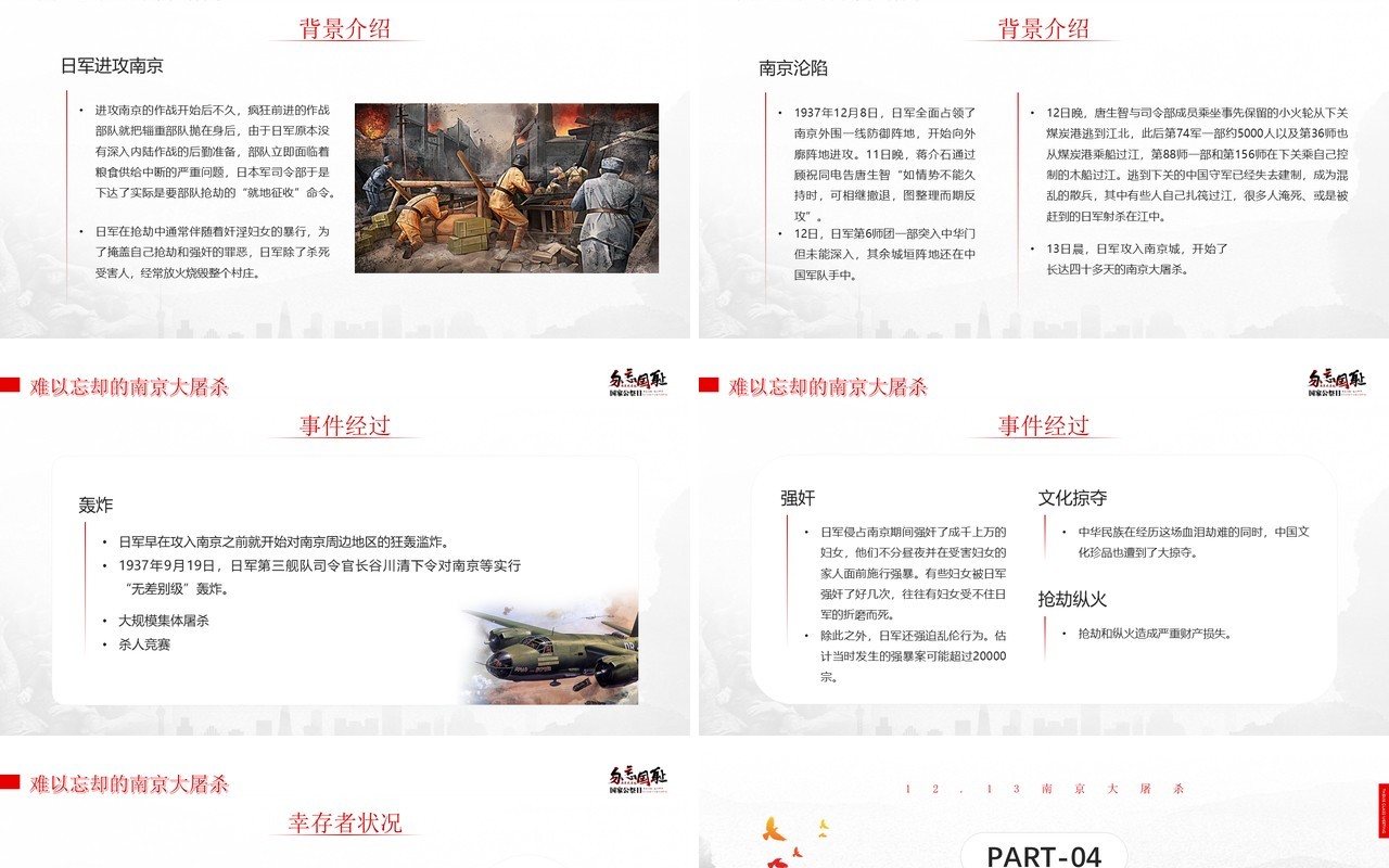 红色简约风勿忘国耻国家公祭日PPT模板