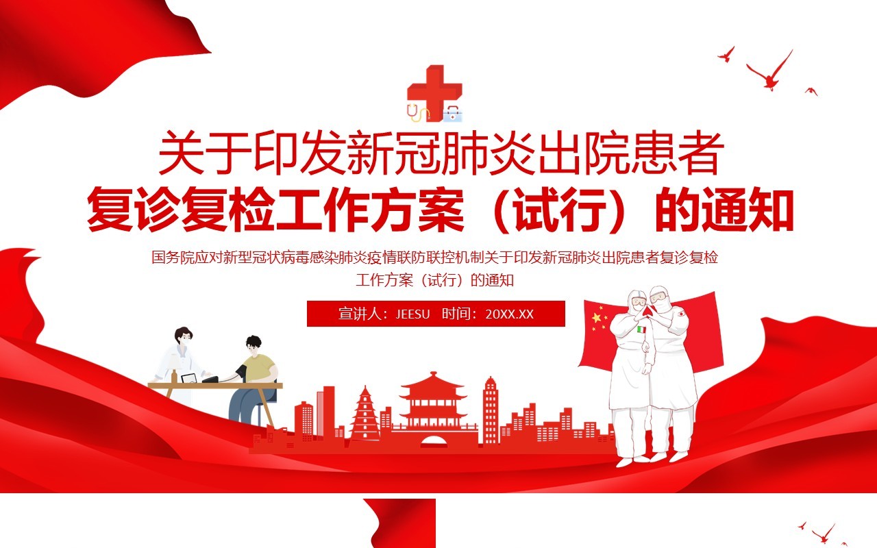 关于印发新冠肺炎出院患者复诊复检工作方案（试行）的通知动态PPT模板