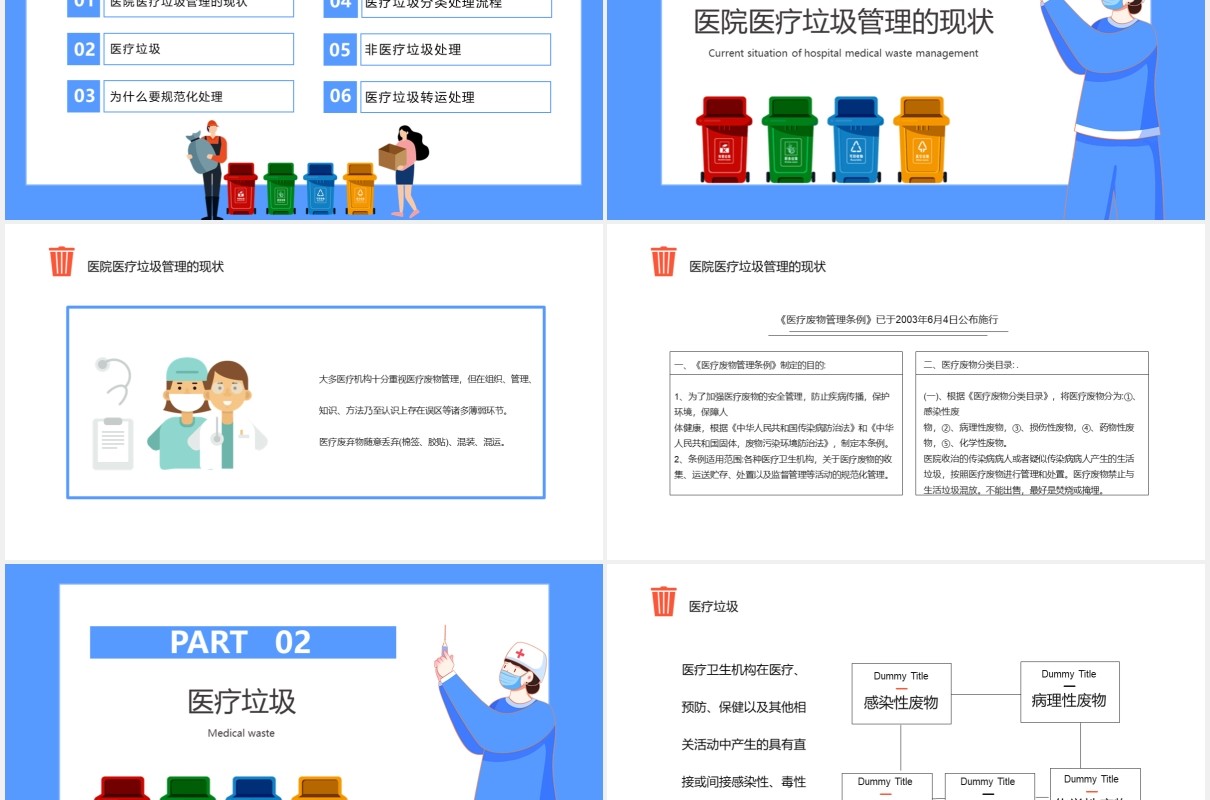 卡通风医疗垃圾分类及处理齐心协力共创城市美好未来通用PPT模板