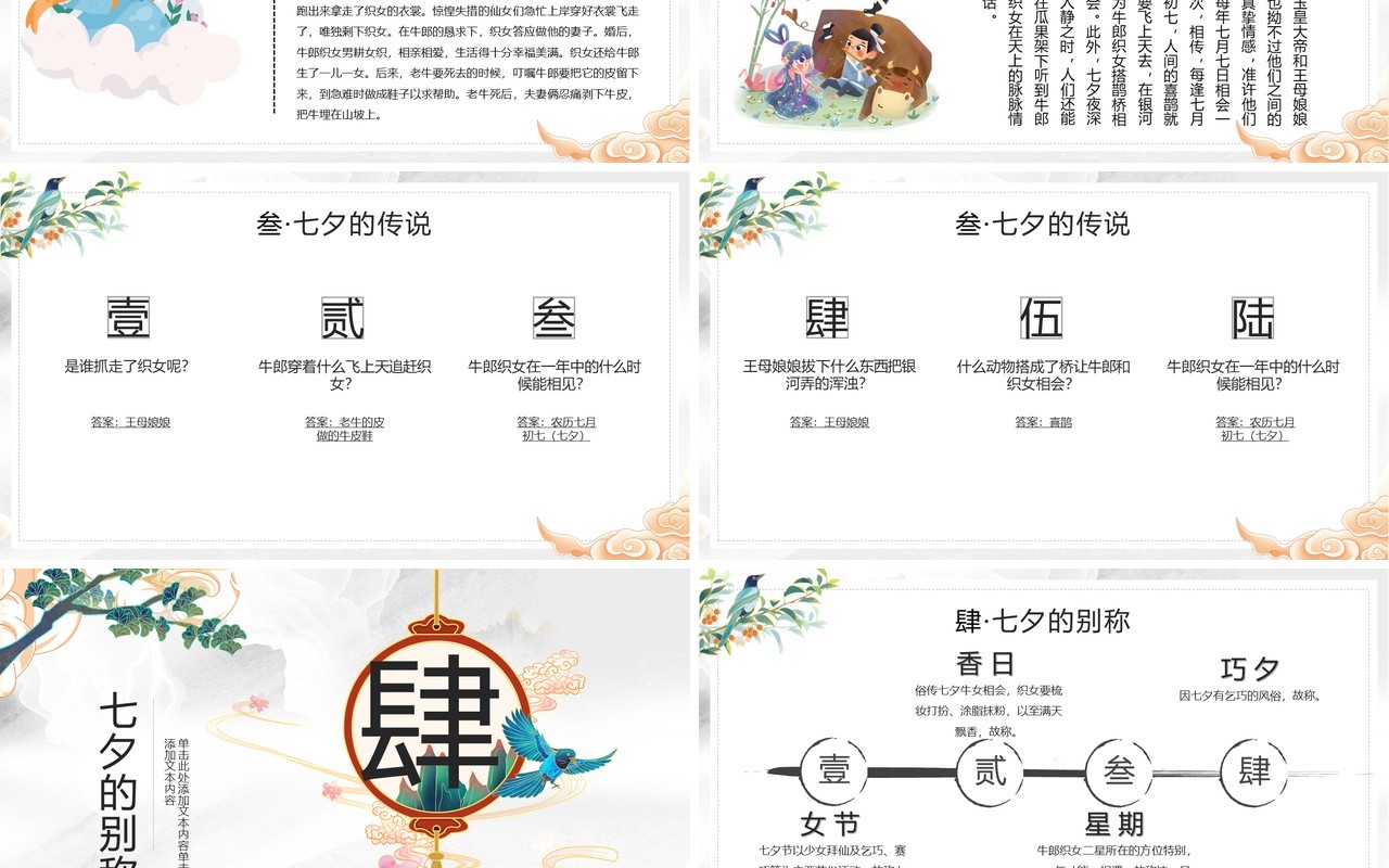 简约中国风浪漫七夕节日介绍通用PPT模板