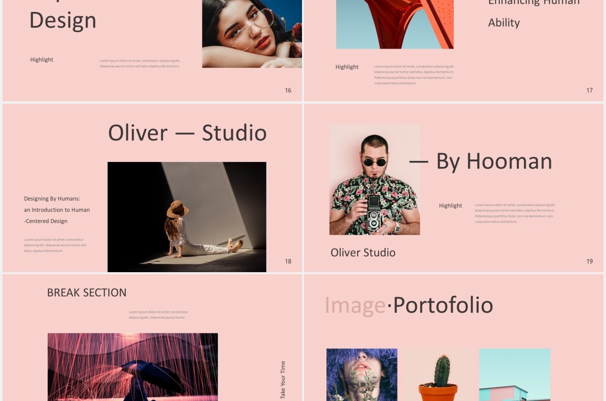 时尚简约图片排版设计摄影集展示PPT模板Oliver Powerpoint