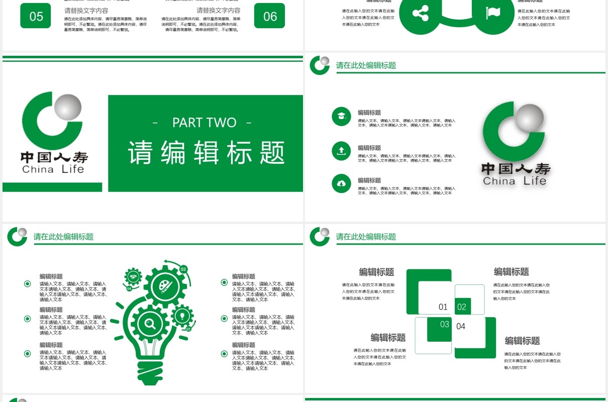 绿色中国人寿投资理财保险商务通用PPT模板