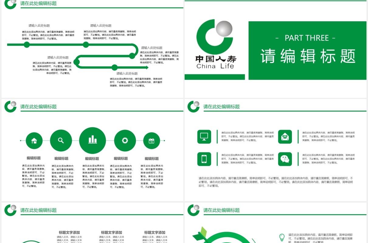 绿色中国人寿投资理财保险商务通用PPT模板