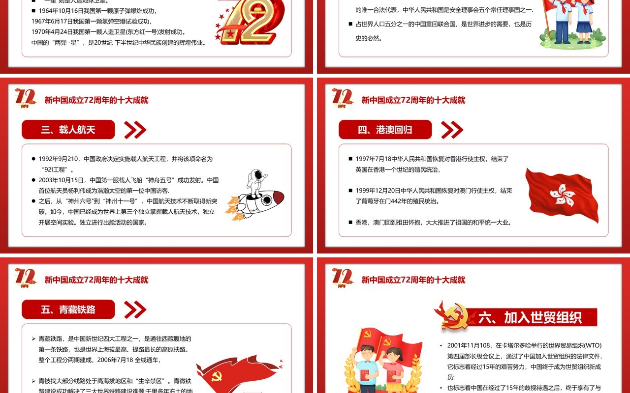 红色七十二周年盛世华诞宣传PPT模板
