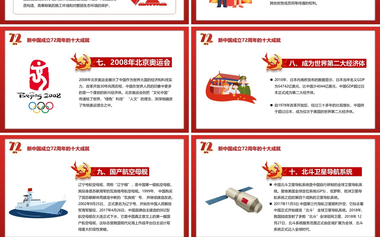 红色七十二周年盛世华诞宣传PPT模板