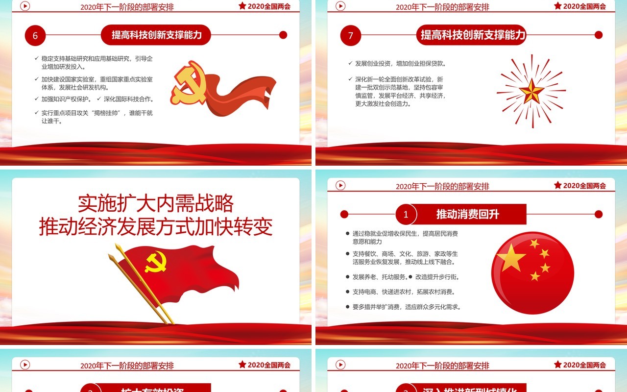 聚焦2020全国两会政府工作报告学习解读党建党政PPT模板