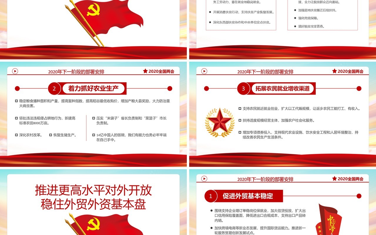 聚焦2020全国两会政府工作报告学习解读党建党政PPT模板