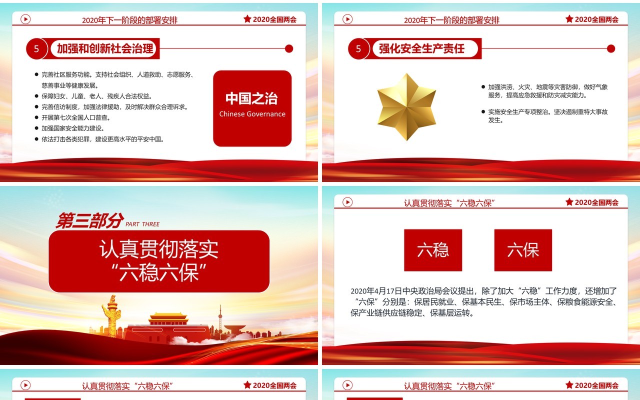 聚焦2020全国两会政府工作报告学习解读党建党政PPT模板
