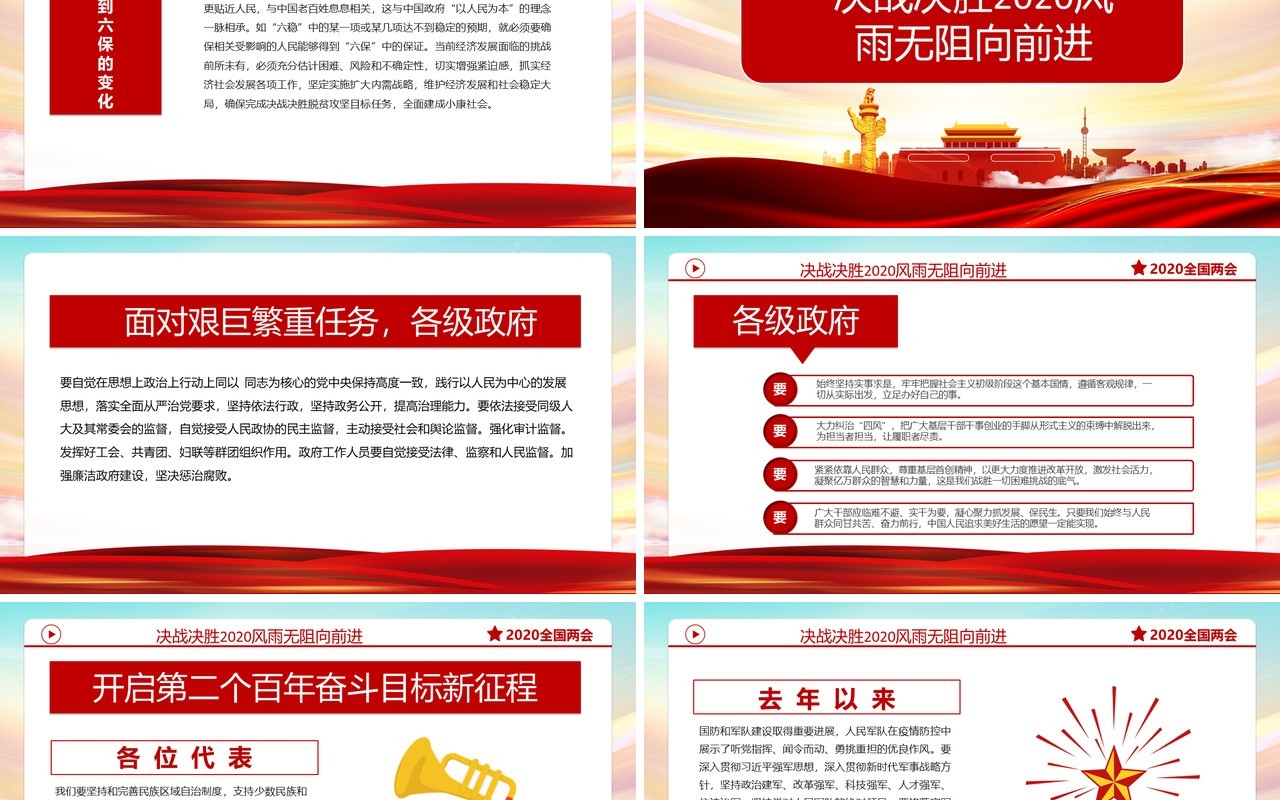 聚焦2020全国两会政府工作报告学习解读党建党政PPT模板