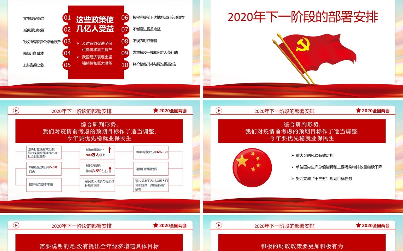 聚焦2020全国两会政府工作报告学习解读党建党政PPT模板