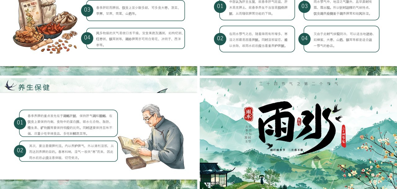 绿色中国风传统二十四节气之雨水PPT模板
