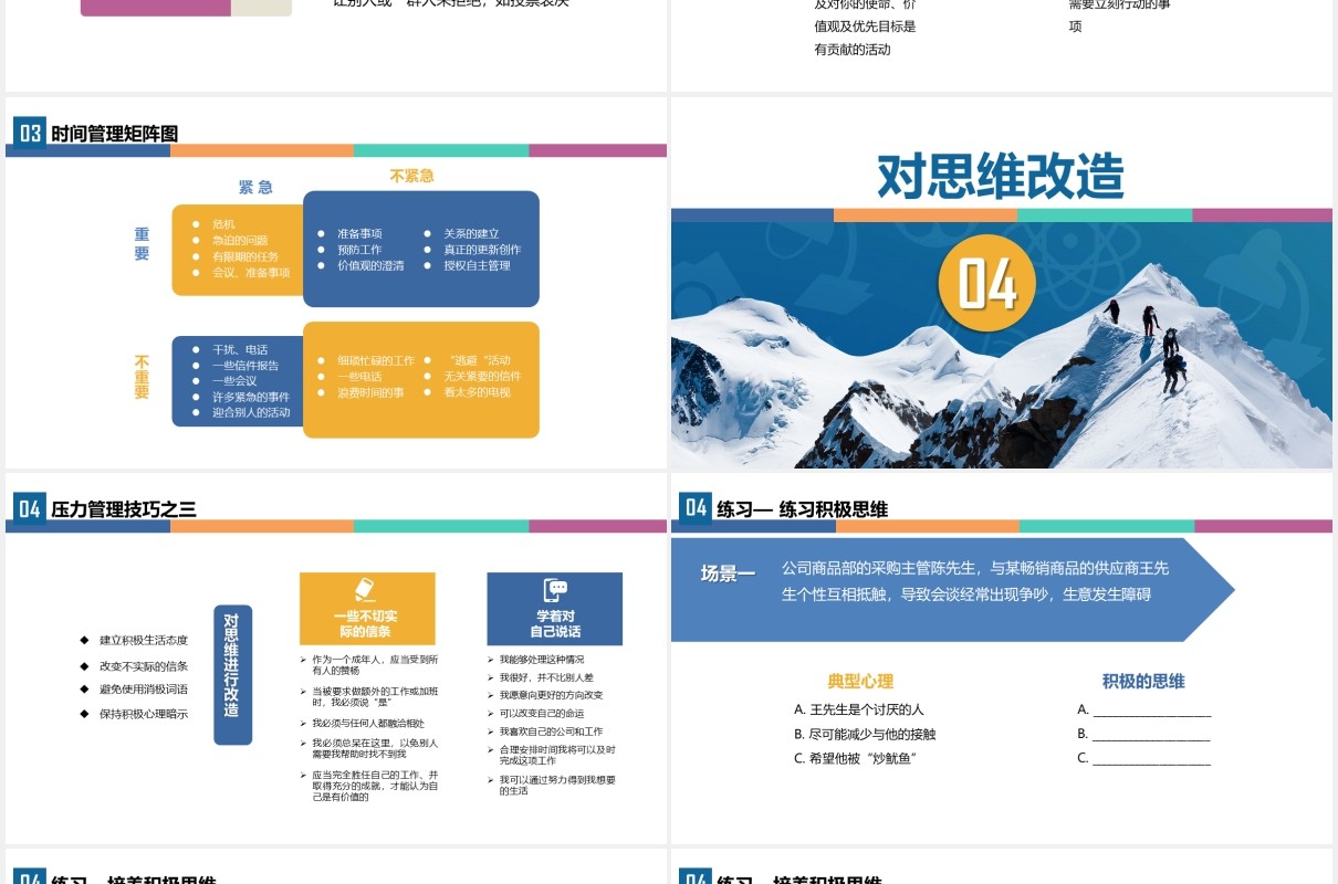 简约蓝色企业员工管理培训心态压力沟通情绪管理绩效PPT模板