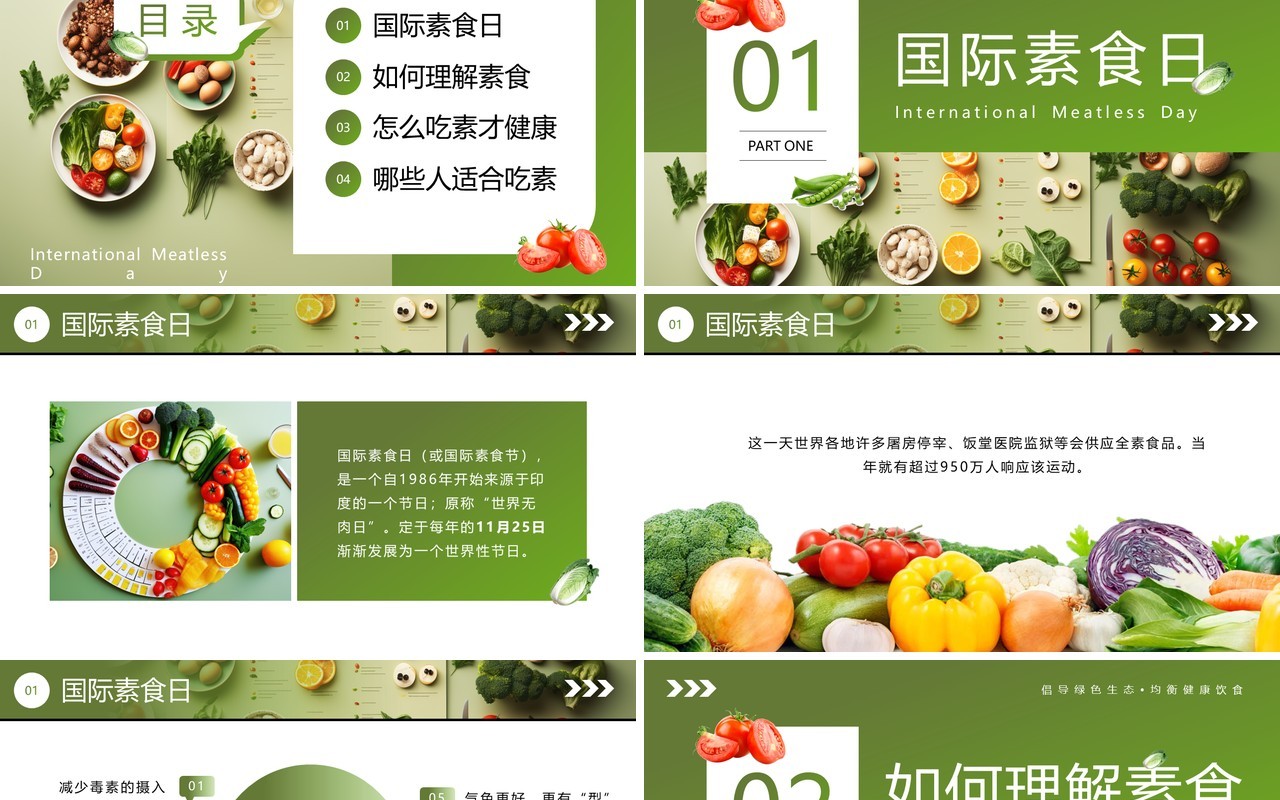 绿色简约国际素食日PPT模板