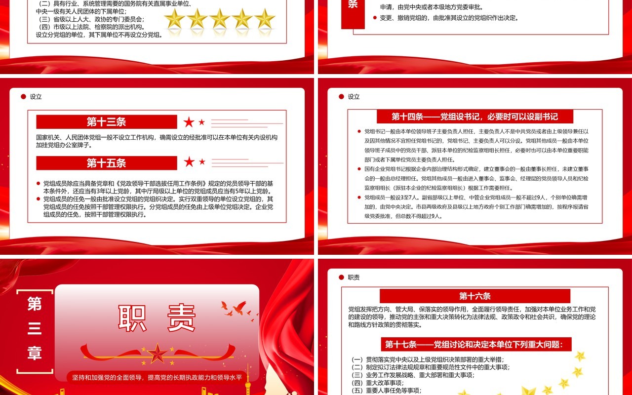 红色简约风中国共产党党组工作条例PPT模板