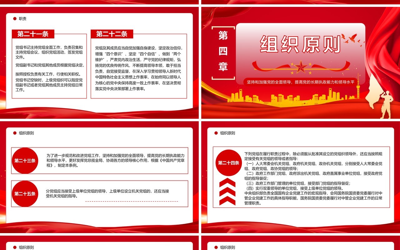 红色简约风中国共产党党组工作条例PPT模板