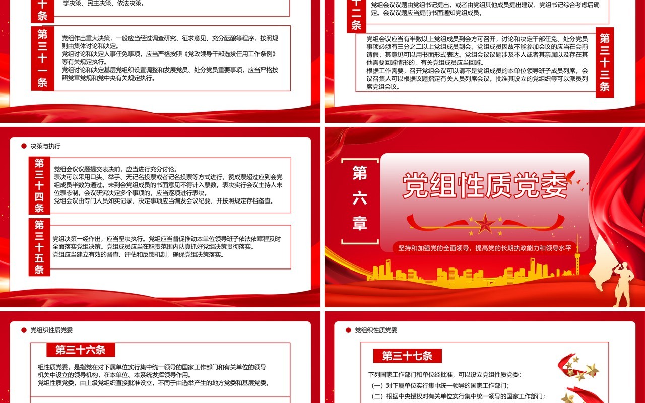 红色简约风中国共产党党组工作条例PPT模板