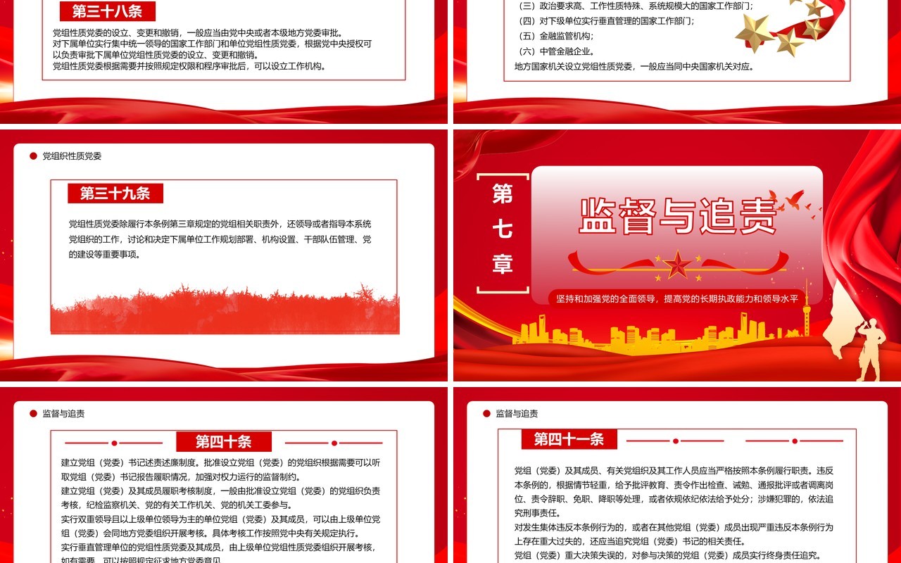 红色简约风中国共产党党组工作条例PPT模板