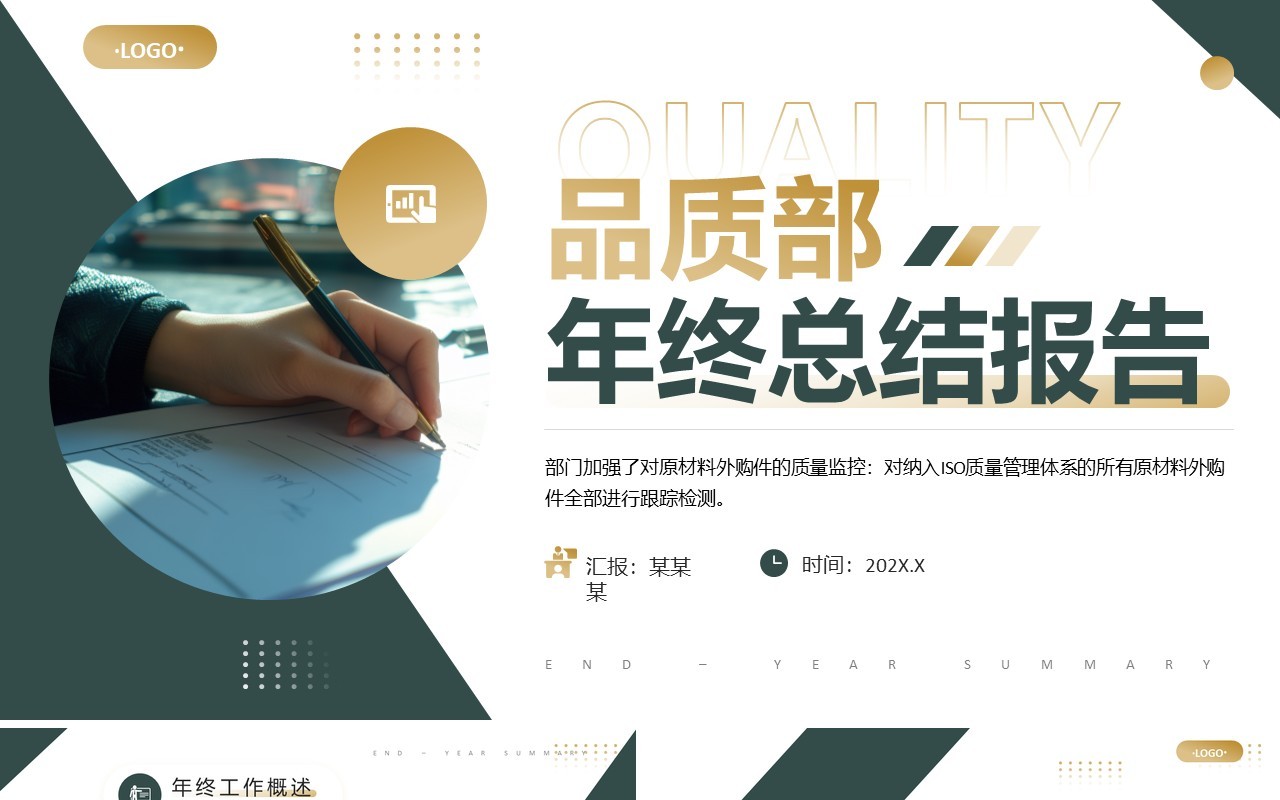 绿色商务风品质部年终总结报告PPT模板
