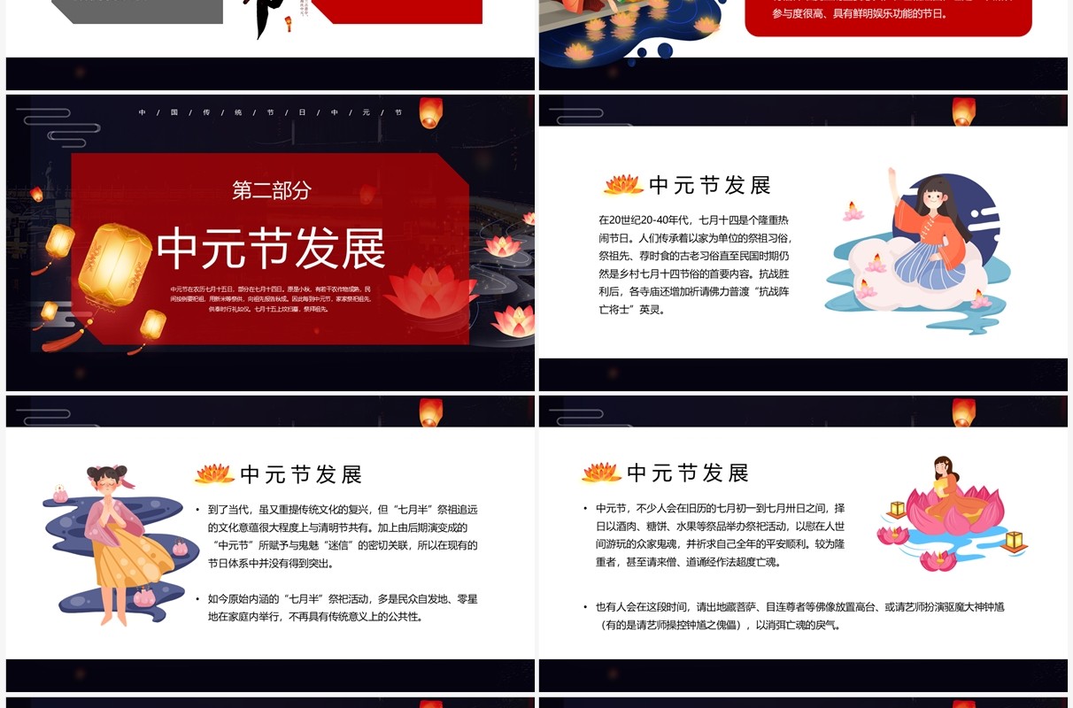 黑色中国风传统节日之中元节介绍PPT模板
