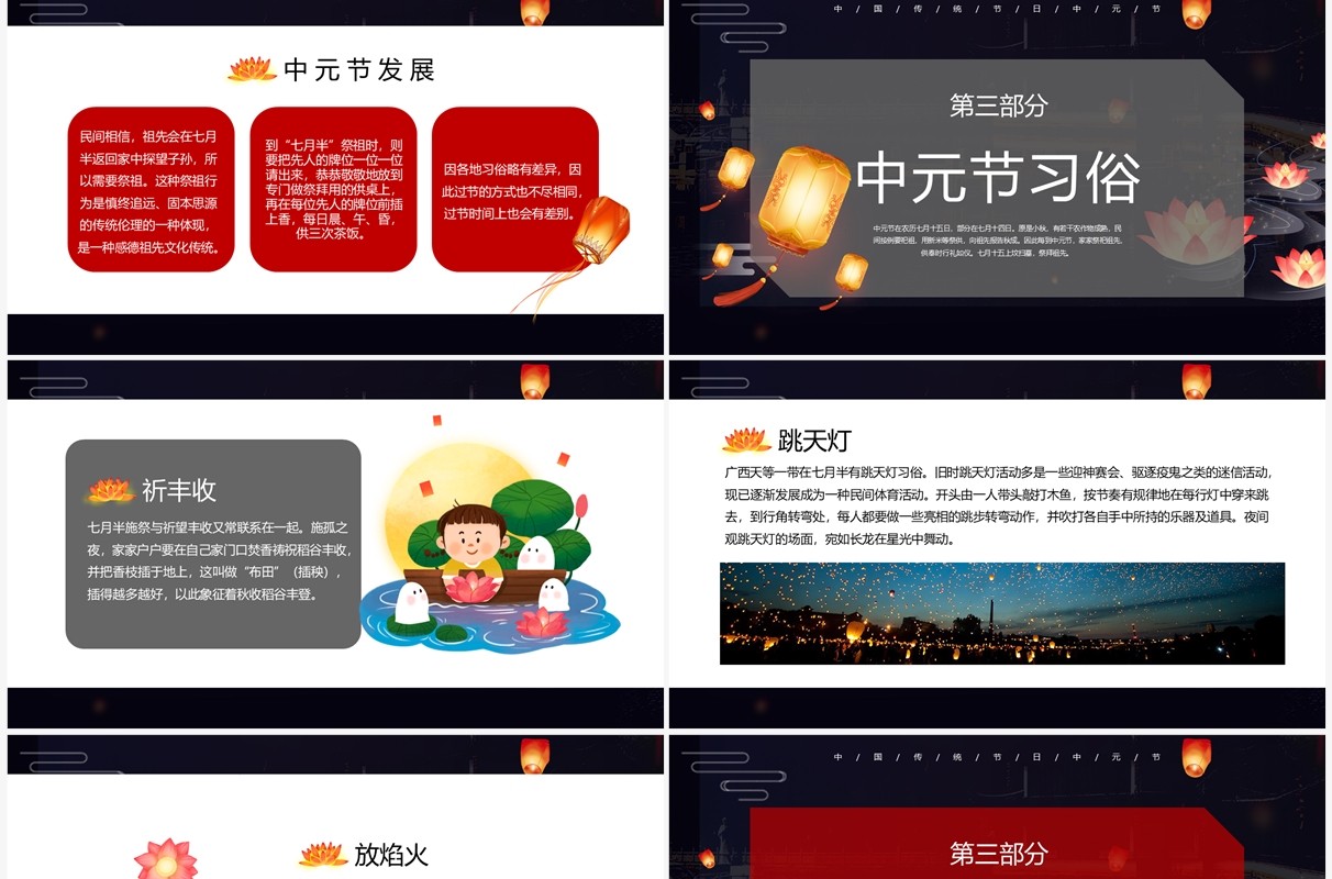 黑色中国风传统节日之中元节介绍PPT模板