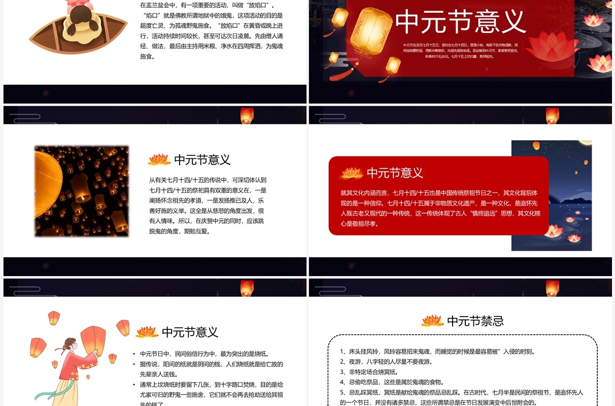 黑色中国风传统节日之中元节介绍PPT模板