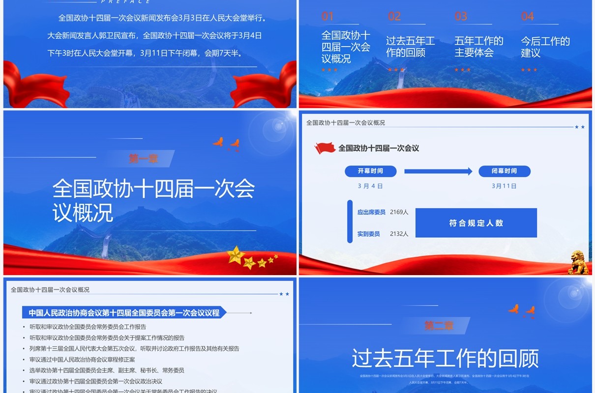 蓝色简约风2023年全国政协工作报告PPT模板