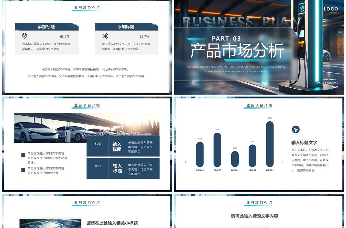 蓝色科技风新能源汽车商业计划书PPT模板