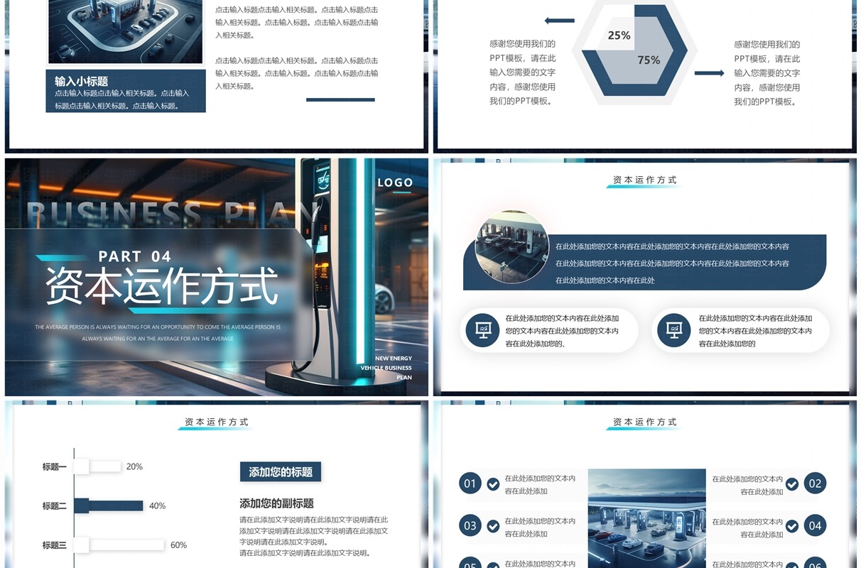 蓝色科技风新能源汽车商业计划书PPT模板