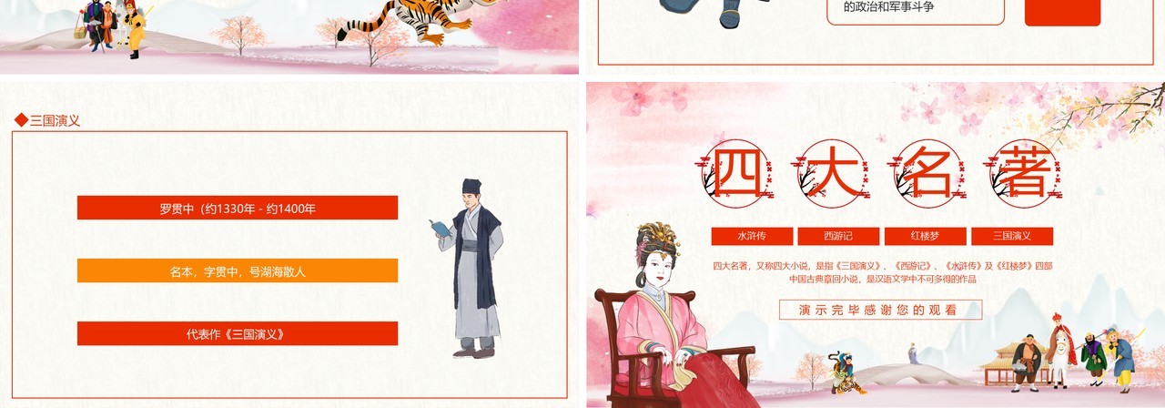 四大名著称四大小说三国演义西游记水浒传红楼梦中国古典章回小说动态PPT模板